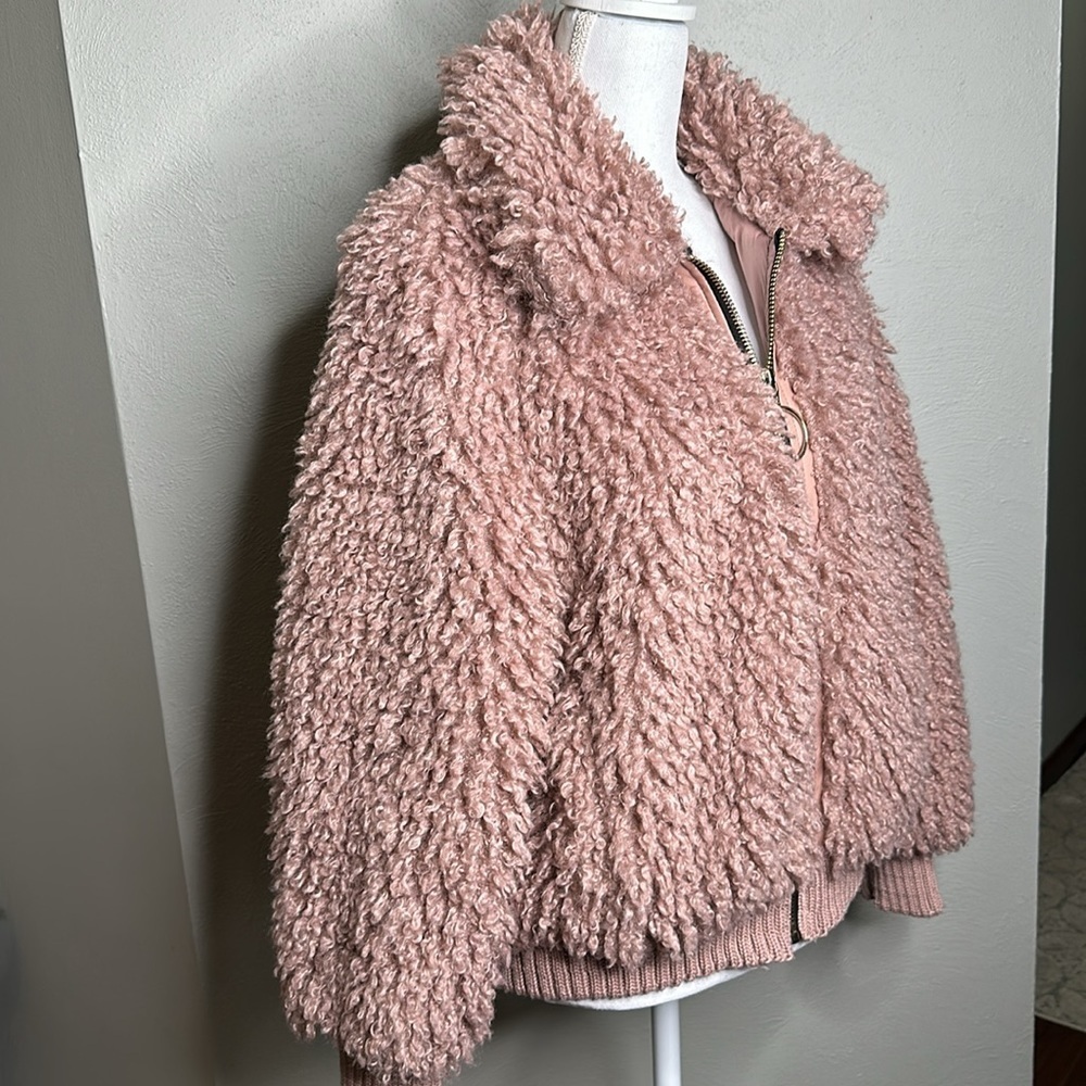 ZARA Pink Fuzzy Bomber Teddy Jacket. Size S - Picture 3 of 6
